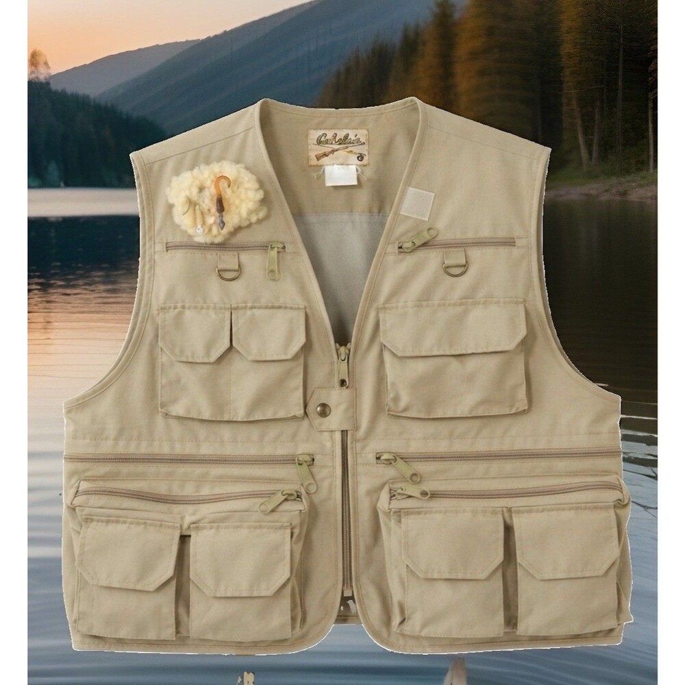 Vintage Cabela's Fly Fishing Utility Vest Old Rod & Gun Logo Men Large Nice